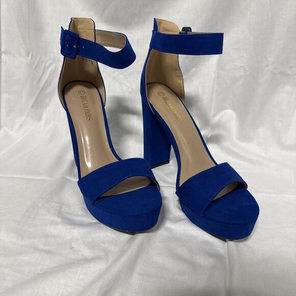 NEW! DREAM PAIRS Women's Hi-Lo Open Toe Dress Heels Pump Sandal Size 11, Blue - Picture 1 of 11